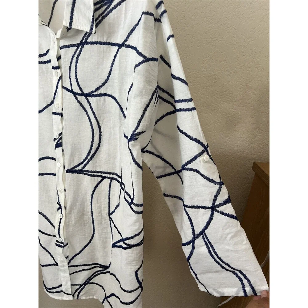 Soft Surroundings white and blue streak top Button Down Tunic blouse Large - Picture 4 of 10